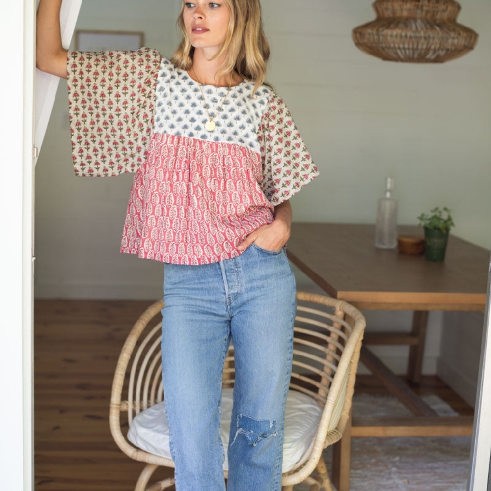 Emerson Fry Basalie Top In Patchwork Rosey Organic XS